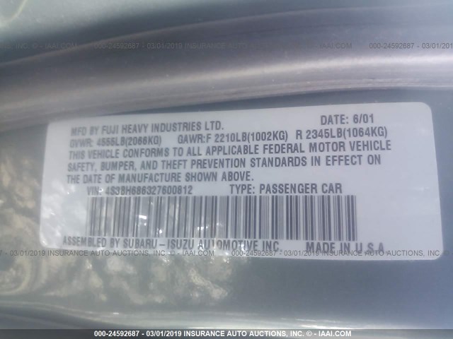 4S3BH686327600812 - 2002 SUBARU LEGACY OUTBACK LIMITED GRAY photo 9