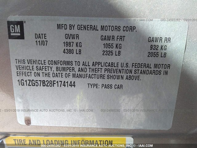 1G1ZG57B28F174144 - 2008 CHEVROLET MALIBU LS BEIGE photo 9