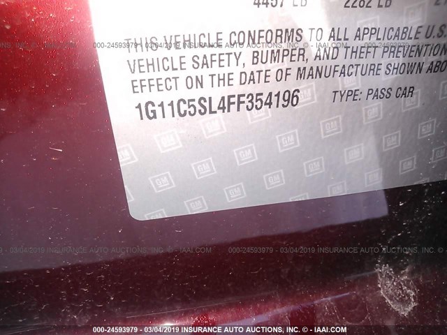 1G11C5SL4FF354196 - 2015 CHEVROLET MALIBU 1LT 红色 照片 9