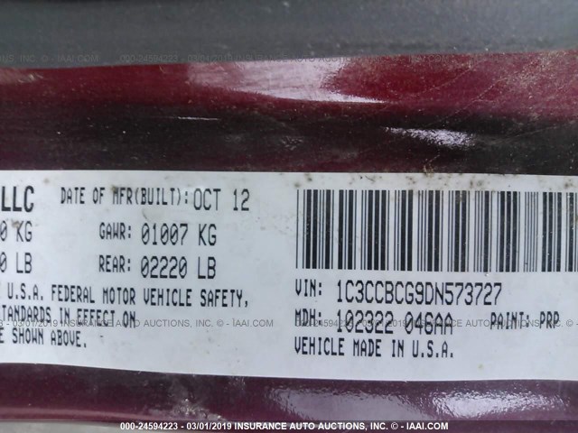 1C3CCBCG9DN573727 - 2013 CHRYSLER 200 LIMITED RED photo 9