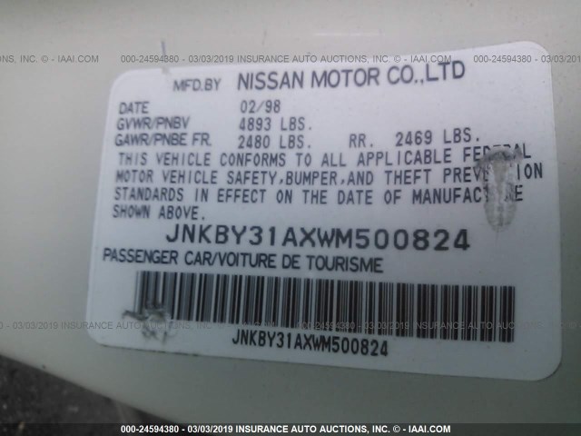 JNKBY31AXWM500824 - 1998 INFINITI Q45 T WHITE photo 9