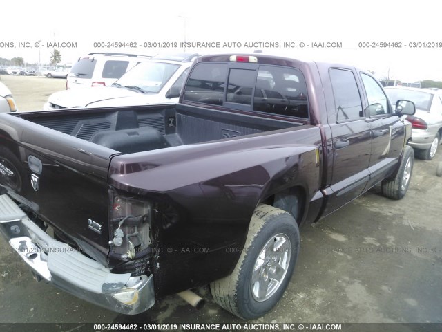 1D7HE48NX5S209680 - 2005 DODGE DAKOTA QUAD SLT BURGUNDY photo 4