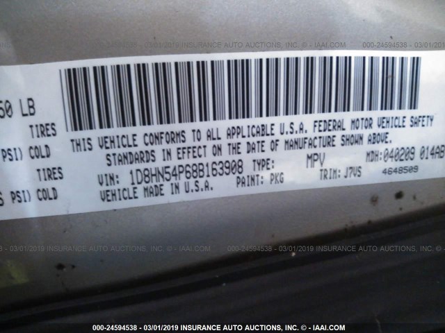 1D8HN54P68B163908 - 2008 DODGE GRAND CARAVAN SXT TAN photo 9