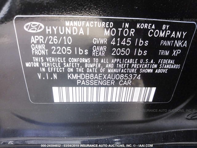 KMHDB8AEXAU085374 - 2010 HYUNDAI ELANTRA TOURING GLS BLACK photo 9