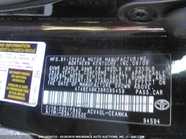 4T4BE46K39R095459 - 2009 TOYOTA CAMRY SE/LE/XLE BLACK photo 9