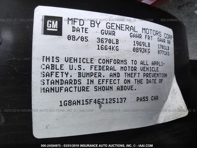 1G8AN15F46Z125137 - 2006 SATURN ION LEVEL 2 红色 照片 9