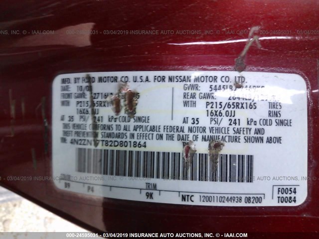 4N2ZN17T82D801864 - 2002 NISSAN QUEST GLE RED photo 9