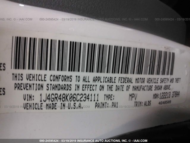 1J4GR48K06C234111 - 2006 JEEP GRAND CHEROKEE LAREDO/COLUMBIA/FREEDOM 白色 照片 9