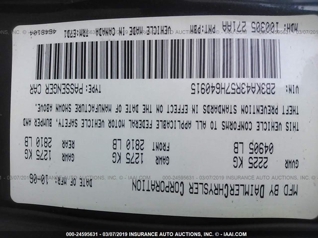 2B3KA43R57H640915 - 2007 DODGE CHARGER SE/SXT BLACK photo 9