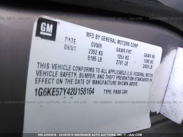 1G6KE57Y42U158164 - 2002 CADILLAC DEVILLE DHS Ոսկեգույն լուսանկար 9