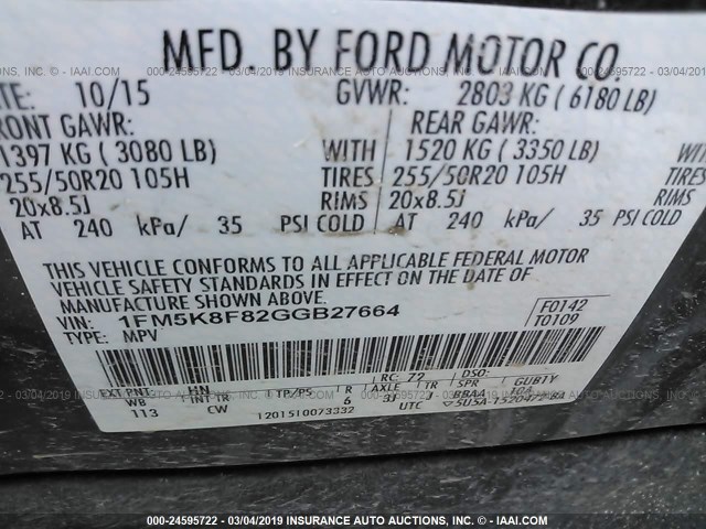 1FM5K8F82GGB27664 - 2016 FORD EXPLORER LIMITED GREEN photo 9