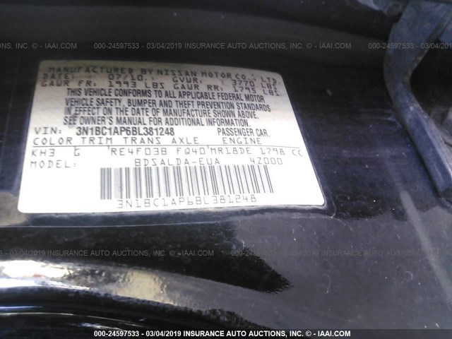 3N1BC1AP6BL381248 - 2011 NISSAN VERSA S/SL BLACK photo 9