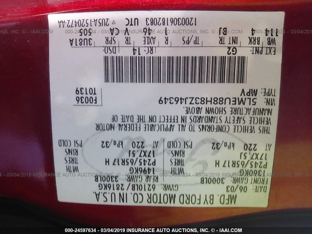 5LMEU88H83ZJ46349 - 2003 LINCOLN AVIATOR 红色 照片 9