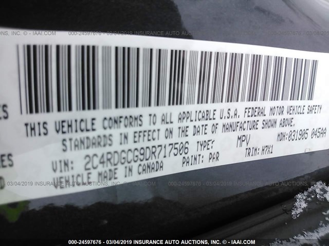 2C4RDGCG9DR717506 - 2013 DODGE GRAND CARAVAN SXT BLACK photo 9