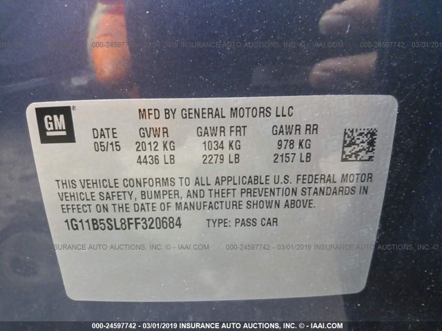 1G11B5SL8FF320684 - 2015 CHEVROLET MALIBU LS BLUE photo 9