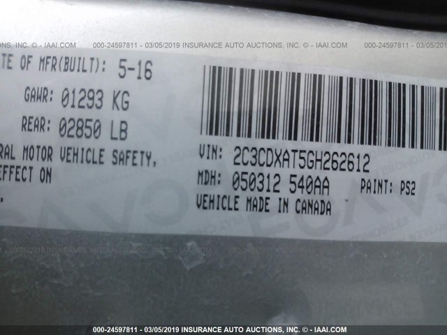 2C3CDXAT5GH262612 - 2016 DODGE CHARGER POLICE SILVER photo 9