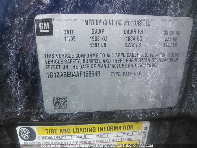 1G1ZA5E04AF158648 - 2010 CHEVROLET MALIBU LS Dark Blue photo 9