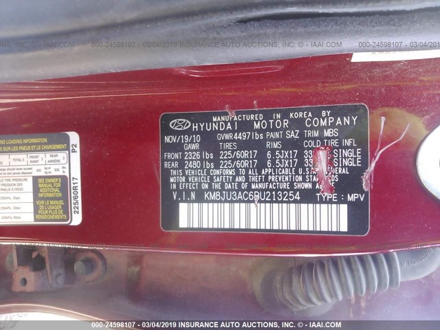 KM8JU3AC6BU213254 - 2011 HYUNDAI TUCSON GLS/LIMITED 红色 照片 9