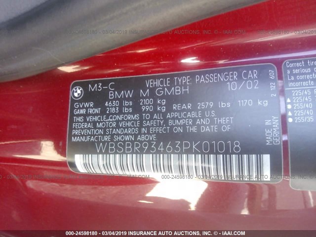 WBSBR93463PK01018 - 2003 BMW M3 RED photo 9