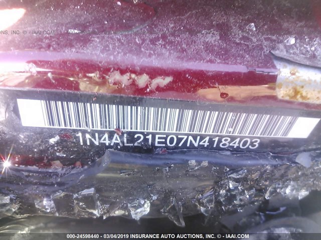 1N4AL21E07N418403 - 2007 NISSAN ALTIMA 2.5/2.5S RED photo 9