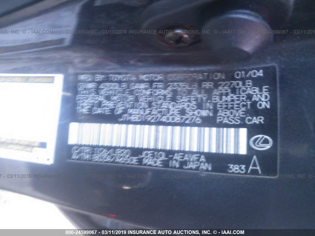 JTHBD192740087276 - 2004 LEXUS IS 300 GRAY photo 9