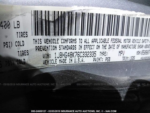 1J8HG48K76C332335 - 2006 JEEP COMMANDER SILVER photo 9