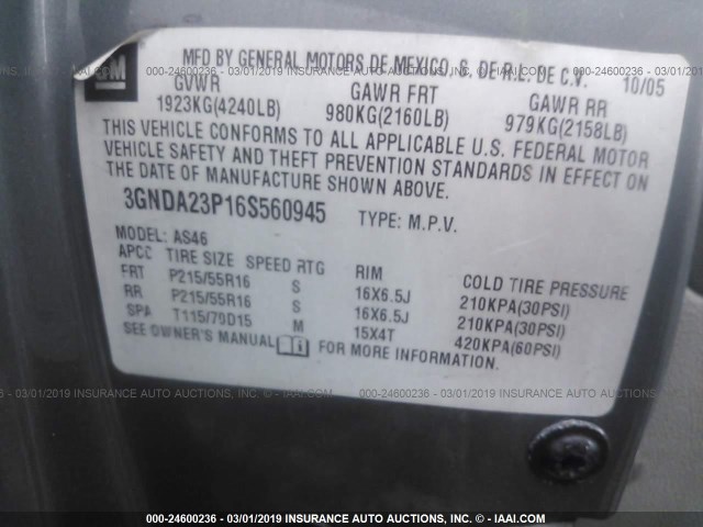 3GNDA23P16S560945 - 2006 CHEVROLET HHR LT GRAY photo 9