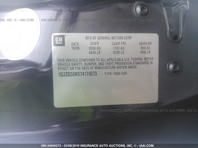 1G2ZG58N574174573 - 2007 PONTIAC G6 SE BLACK photo 9