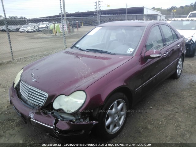 WDBRF61J51F086435 - 2001 MERCEDES-BENZ C 240 MAROON photo 2