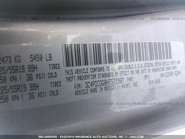 3C4PDCGG8HT572987 - 2017 DODGE JOURNEY CROSSROAD SILVER photo 9