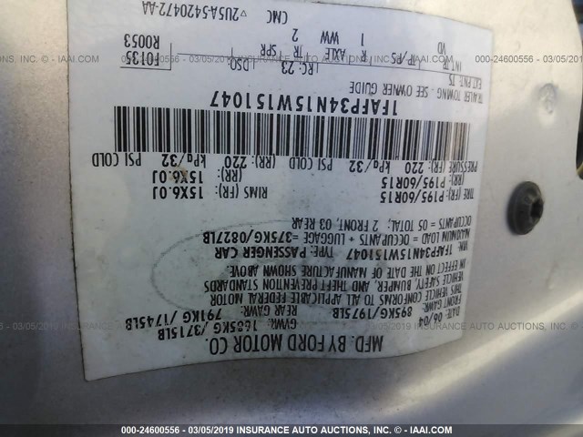 1FAFP34N15W151047 - 2005 FORD FOCUS ZX4 SILVER photo 9