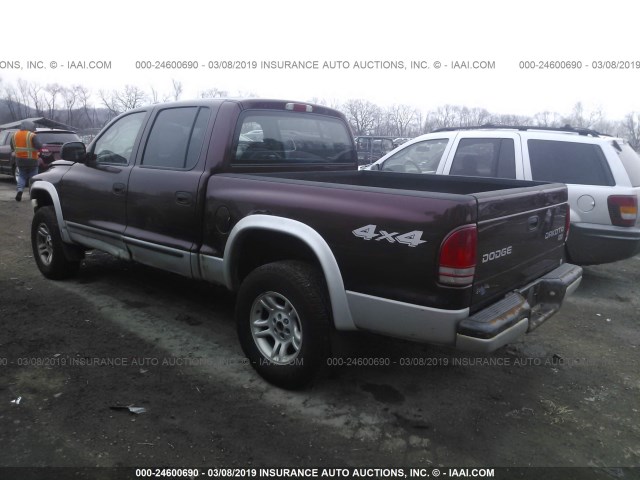 1D7HG48N33S220303 - 2003 DODGE DAKOTA QUAD SLT MAROON photo 3