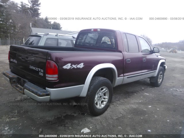 1D7HG48N33S220303 - 2003 DODGE DAKOTA QUAD SLT MAROON photo 4