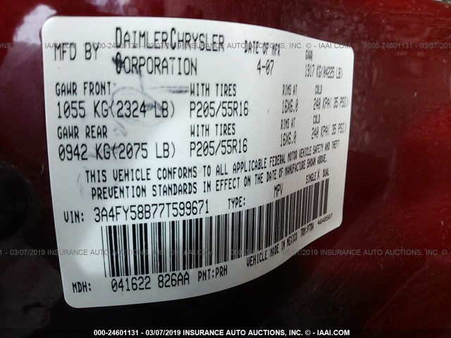 3A4FY58B77T599671 - 2007 CHRYSLER PT CRUISER TOURING RED photo 9