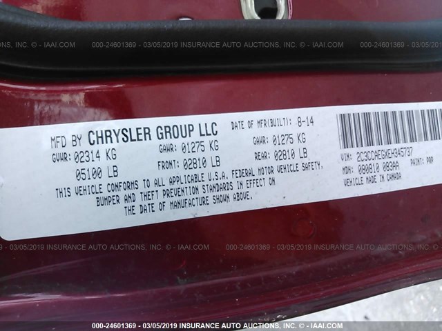 2C3CCAEGXEH345737 - 2014 CHRYSLER 300C RED photo 9