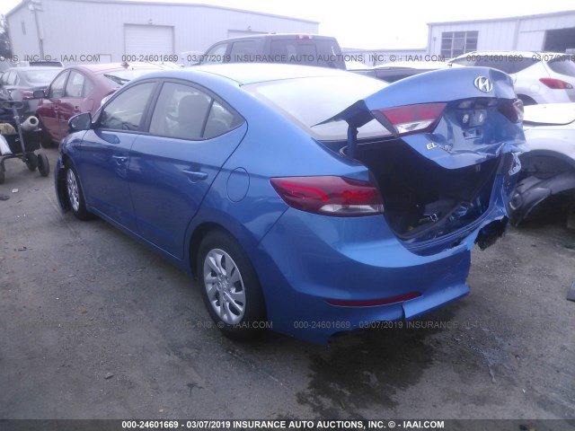 5NPD74LF2JH328688 - 2018 HYUNDAI ELANTRA SE BLUE photo 3