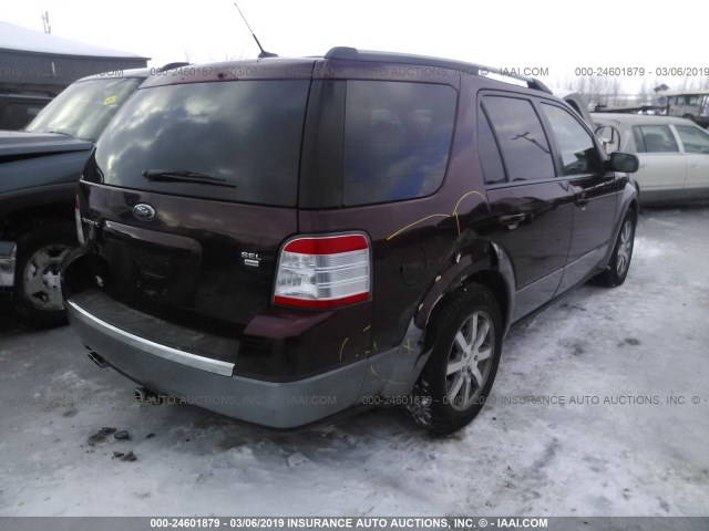 1FMDK05W58GA33163 - 2008 FORD TAURUS X SEL BURGUNDY photo 4