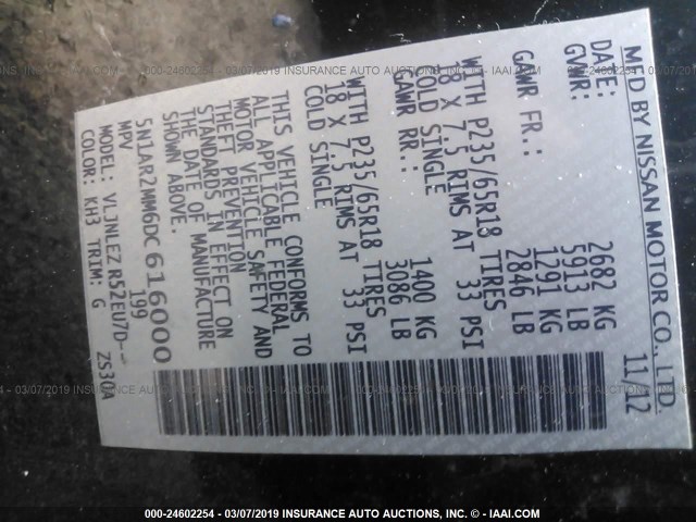 5N1AR2MM6DC616000 - 2013 NISSAN PATHFINDER S/SV/SL/PLATINUM BLACK photo 9