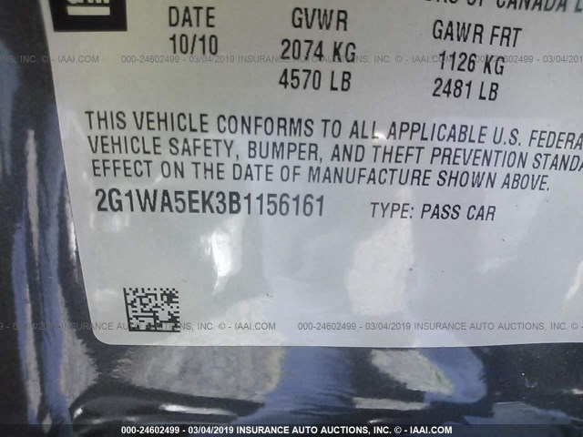 2G1WA5EK3B1156161 - 2011 CHEVROLET IMPALA LS GRAY photo 9