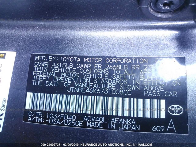 JTNBE46K673100800 - 2007 TOYOTA CAMRY NEW GENERAT CE/LE/XLE/SE GRAY photo 9