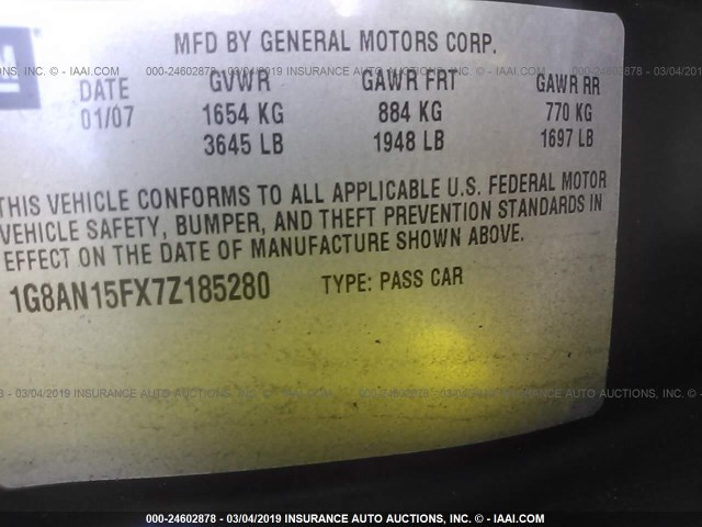 1G8AN15FX7Z185280 - 2007 SATURN ION LEVEL 2 蓝色 照片 9