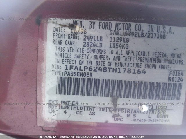 1FALP6248TH178164 - 1996 FORD THUNDERBIRD LX RED photo 9