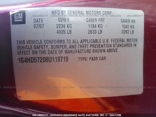 1G4HD57208U110719 - 2008 BUICK LUCERNE CXL RED photo 9