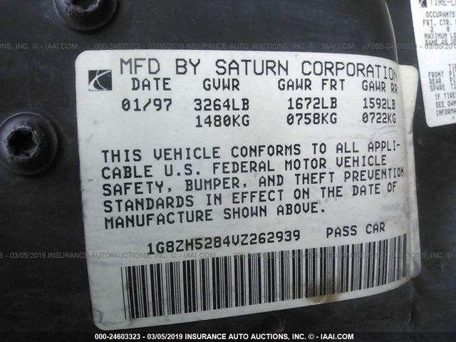 1G8ZH5284VZ262939 - 1997 SATURN SL1 GREEN photo 9