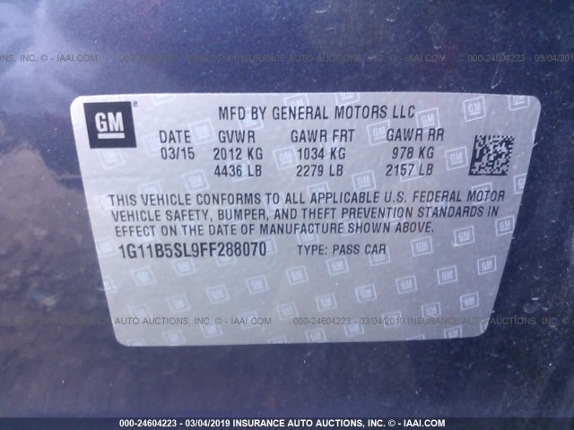 1G11B5SL9FF288070 - 2015 CHEVROLET MALIBU LS BLUE photo 9