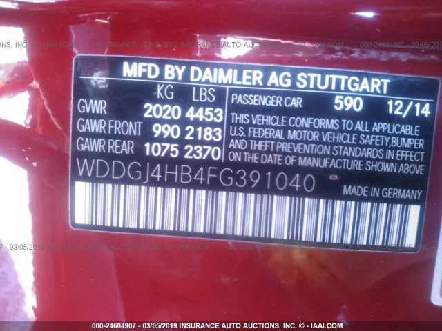 WDDGJ4HB4FG391040 - 2015 MERCEDES-BENZ C 250 RED photo 9