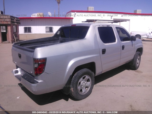 2HJYK16287H501909 - 2007 HONDA RIDGELINE RT SILVER photo 4