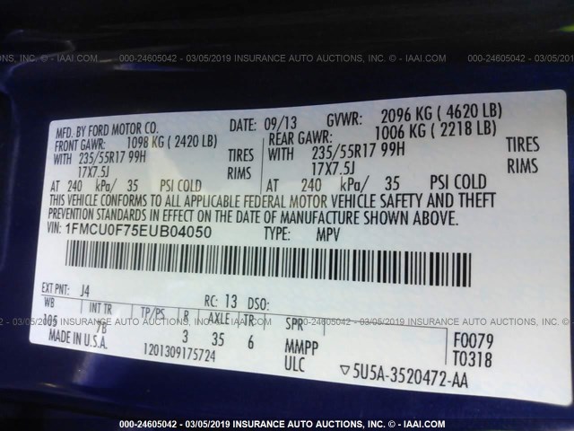 1FMCU0F75EUB04050 - 2014 FORD ESCAPE S BLUE photo 9