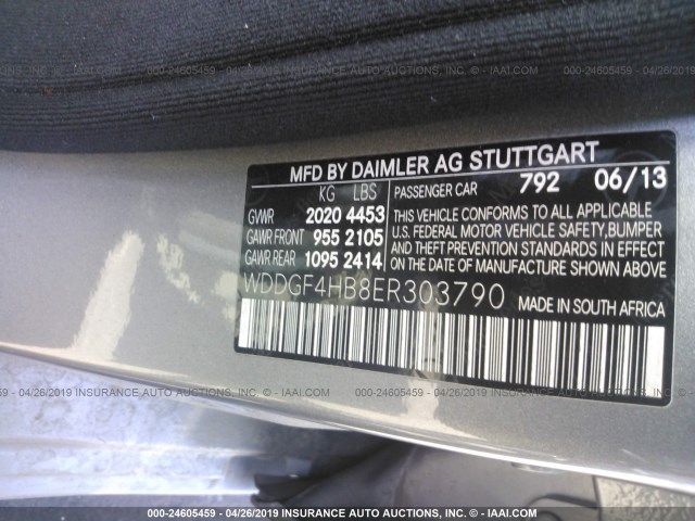 WDDGF4HB8ER303790 - 2014 MERCEDES-BENZ C 250 GRAY photo 9