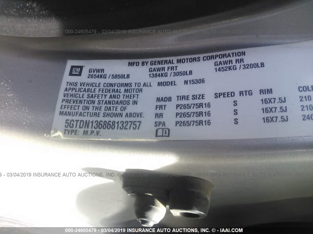 5GTDN136868132757 - 2006 HUMMER H3 金色 照片 9